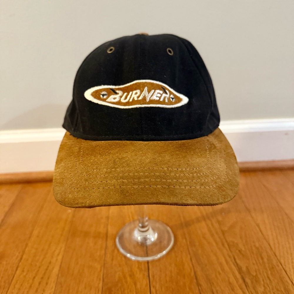 Vintage 90s TaylorMade Burner Bubble Golf Hat Suede Leather Strapback Logo Retro
